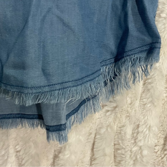 Thread & Supply Light Blue Short Sleeve Frayed Button-Down Dress - Picture 5 of 5